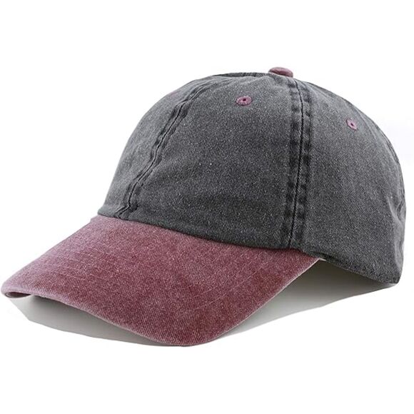 Other - Unisex Black & Burgundy 100% Cotton Pigment Adjustable Baseball Six Panel Cap